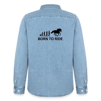 Born to Ride Horse - Men’s Organic Denim Shirt by Stanley/Stella - light wash - Back - AI Model Male 185 light (185cm)