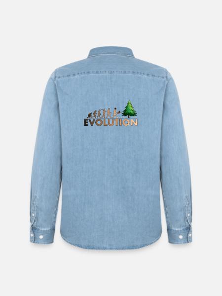 Kettensägen Evolution Farbe - Männer Jeanshemd Organic von Stanley/Stella - verwaschenes Hellblau