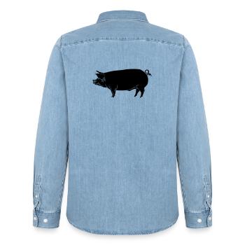 Schweinsschatten-Bild-Logo - Männer Jeanshemd Organic von Stanley/Stella - verwaschenes Hellblau - Hinten - AI Model Male 185 light (185cm)
