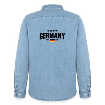 Germany Fan Curve - Men’s Organic Denim Shirt by Stanley/Stella - light wash - Back - AI Model Male 185 light (185cm)