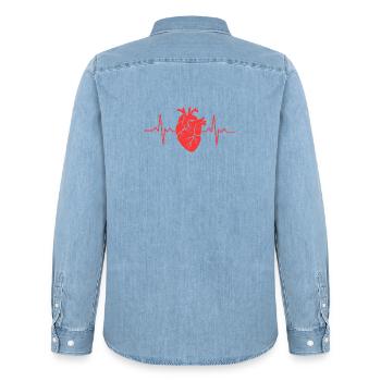 Heartbeat design with heart motif - Men’s Organic Denim Shirt by Stanley/Stella - light wash - Back - AI Model Male 185 light (185cm)