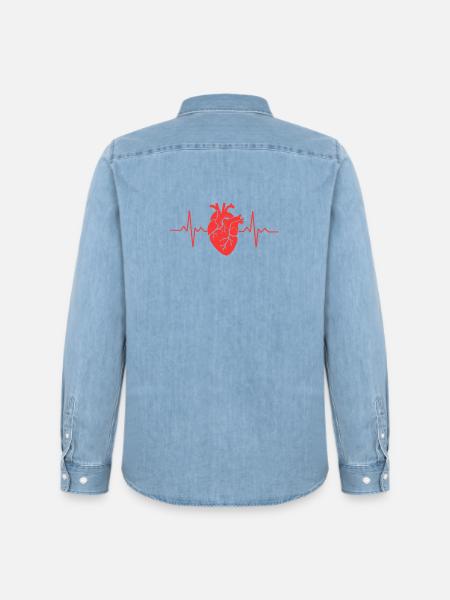Herzschlag Design mit Herzmotiv - Männer Jeanshemd Organic von Stanley/Stella - verwaschenes Hellblau