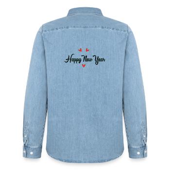 HAPPY NEW YEAR. NEW YEAR'S EVE. NEW YEAR - Men’s Organic Denim Shirt by Stanley/Stella - light wash - Back - AI Model Male 185 light (185cm)