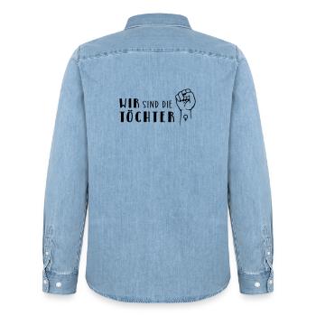 We are the daughters! - Men’s Organic Denim Shirt by Stanley/Stella - light wash - Back - AI Model Male 185 light (185cm)
