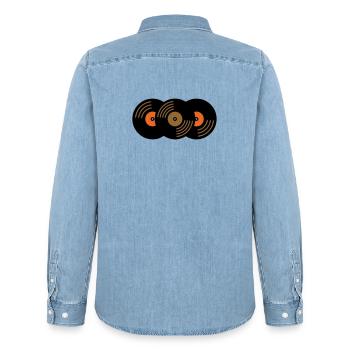Vinyl Records Collection Music Fan - Men’s Organic Denim Shirt by Stanley/Stella - light wash - Back - AI Model Male 185 light (185cm)