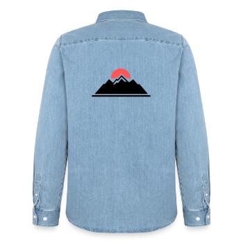 Mountains Sun Hiking Outdoor Alpine Club - Men’s Organic Denim Shirt by Stanley/Stella - light wash - Back - AI Model Male 185 light (185cm)