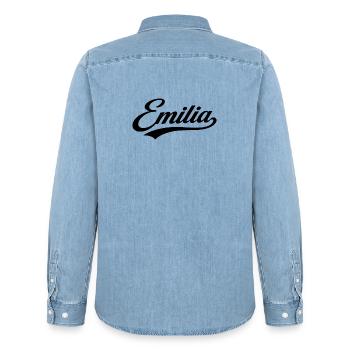 emilia name first last family gift - Men’s Organic Denim Shirt by Stanley/Stella - light wash - Back - AI Model Male 185 light (185cm)
