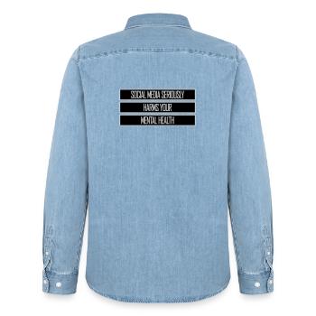 Social Media Seriously Harms Mental Health Saying - Men’s Organic Denim Shirt by Stanley/Stella - light wash - Back - AI Model Male 185 light (185cm)
