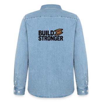 Build Stronger Logo - Männer Jeanshemd Organic von Stanley/Stella - verwaschenes Hellblau - Hinten - AI Model Male 185 light (185cm)