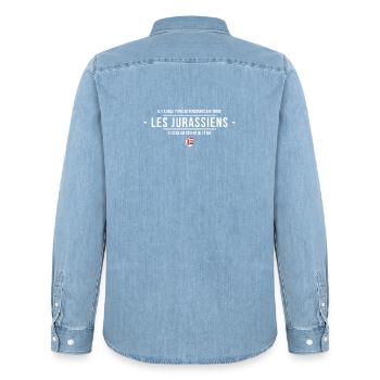 Il Y A Deux Types De Personnes Sur Terre Les Ju... - Chemise en denim homme bio Stanley/Stella - bleu clair délavé - Dos - AI Model Male 185 light (185cm)