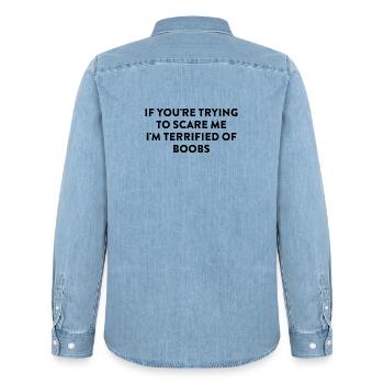 Terrified of Bobs - Männer Jeanshemd Organic von Stanley/Stella - verwaschenes Hellblau - Hinten - AI Model Male 185 light (185cm)
