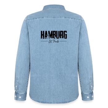 Hamburg St. Pauli, Reeperbahn, Kiez - Männer Jeanshemd Organic von Stanley/Stella - verwaschenes Hellblau - Hinten - AI Model Male 185 light (185cm)