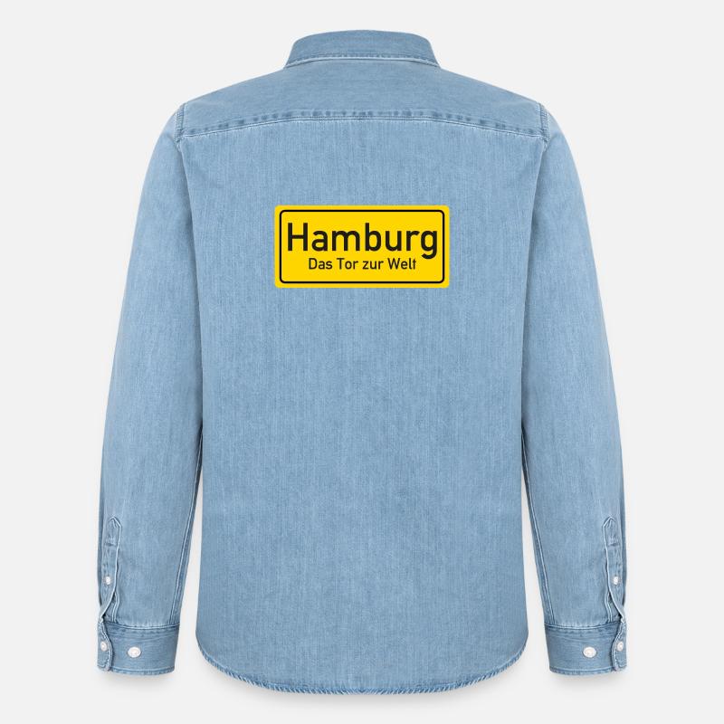 Hamburger Ortsschild Deutschland - Männer Jeanshemd Organic von Stanley/Stella - verwaschenes Hellblau