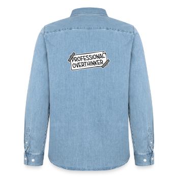 Logo drôle d’anxiété drôle et sombre de la réflexion professionnelle - Chemise en denim homme bio Stanley/Stella - bleu clair délavé - Dos - AI Model Male 185 light (185cm)