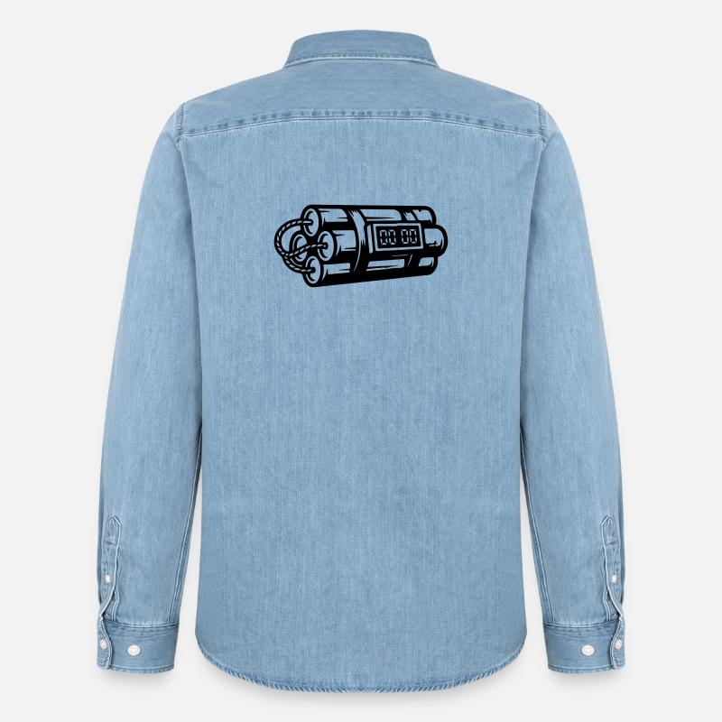 Bombe à retardement Dynamite explosive - Chemise en denim homme bio Stanley/Stella - bleu clair délavé