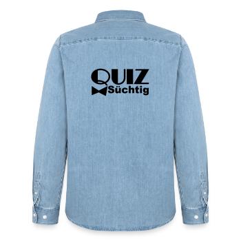 Quiz-süchtig Quiz Wissen Hobby Spruch lustig TV - Männer Jeanshemd Organic von Stanley/Stella - verwaschenes Hellblau - Hinten - AI Model Male 185 light (185cm)