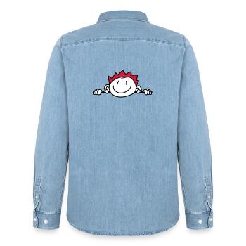 verstecken wand mauer gesicht kopf kind gemalt kri - Männer Jeanshemd Organic von Stanley/Stella - verwaschenes Hellblau - Hinten - AI Model Male 185 light (185cm)