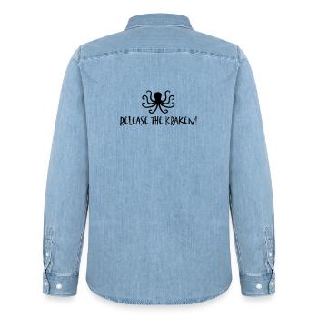 Release the Kraken - Männer Jeanshemd Organic von Stanley/Stella - verwaschenes Hellblau - Hinten - AI Model Male 185 light (185cm)