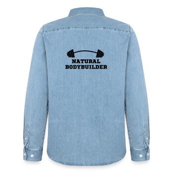 bodybuilder, bodybuilding, fitness, workout, beast - Men’s Organic Denim Shirt by Stanley/Stella - light wash - Back - AI Model Male 185 light (185cm)