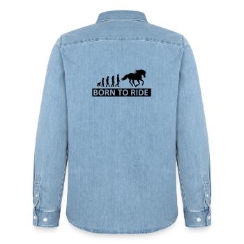 Born to Ride Pferd - Männer Jeanshemd Organic von Stanley/Stella - verwaschenes Hellblau - Hinten - AI Model Male 185 light (185cm)