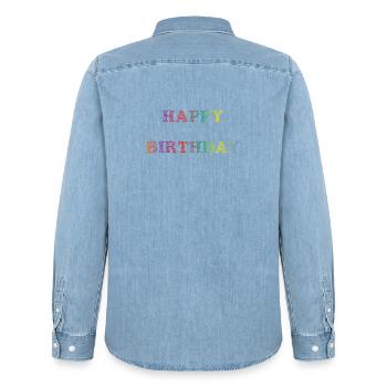 ALLES GUTE ZUM GEBURTSTAG. ALLES GUTE ZUM GEBURTSTAG. JAHRESTAG. - Männer Jeanshemd Organic von Stanley/Stella - verwaschenes Hellblau - Hinten - AI Model Male 185 light (185cm)