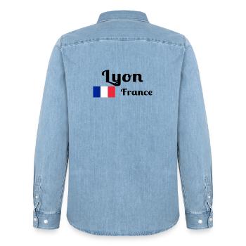Lyon France- Stylish prints - Men’s Organic Denim Shirt by Stanley/Stella - light wash - Back - AI Model Male 185 light (185cm)