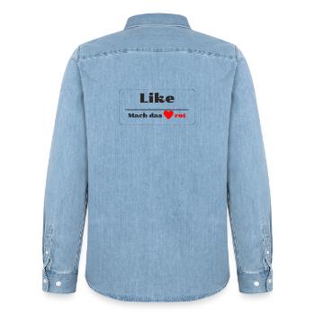 Like make the heart red - Men’s Organic Denim Shirt by Stanley/Stella - light wash - Back - AI Model Male 185 light (185cm)