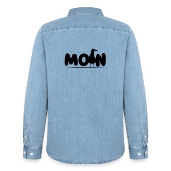 Hello with Seagull - Men’s Organic Denim Shirt by Stanley/Stella - light wash - Back - AI Model Male 185 light (185cm)