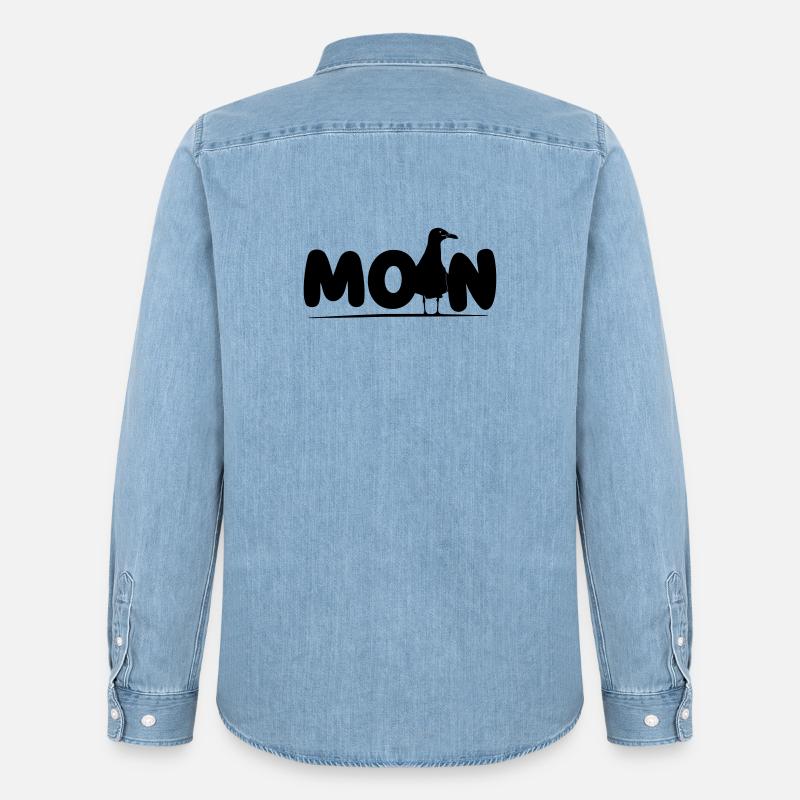 Moin mit Möwe - Männer Jeanshemd Organic von Stanley/Stella - verwaschenes Hellblau