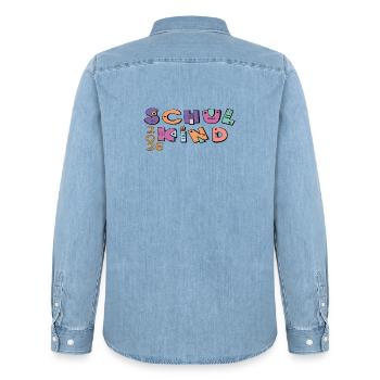 Schoolchild 2026 Colorful Letters - Men’s Organic Denim Shirt by Stanley/Stella - light wash - Back - AI Model Male 185 light (185cm)