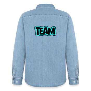 Team lettering - Men’s Organic Denim Shirt by Stanley/Stella - light wash - Back - AI Model Male 185 light (185cm)
