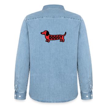 Dackel Hund Doggy Spruch Rot - Männer Jeanshemd Organic von Stanley/Stella - verwaschenes Hellblau - Hinten - AI Model Male 185 light (185cm)
