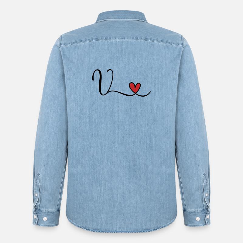Buchstabe V Monogramm Initiale Herz - Männer Jeanshemd Organic von Stanley/Stella - verwaschenes Hellblau