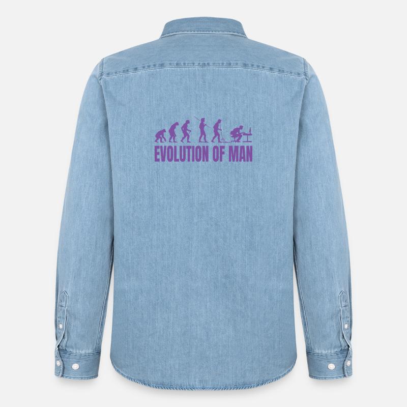 Programmeur Computer Freak Evolution Rétro - Chemise en denim homme bio Stanley/Stella - bleu clair délavé