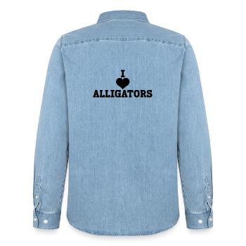J’adore les alligators – Fan d’alligators - Chemise en denim homme bio Stanley/Stella - bleu clair délavé - Dos - AI Model Male 185 light (185cm)