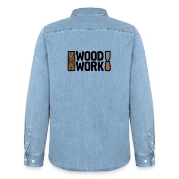 Wood Work Schriftzug Logo - Männer Jeanshemd Organic von Stanley/Stella - verwaschenes Hellblau - Hinten - AI Model Male 185 light (185cm)