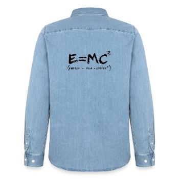 Café Énergie Formule Humour Geek - Chemise en denim homme bio Stanley/Stella - bleu clair délavé - Dos - AI Model Male 185 light (185cm)