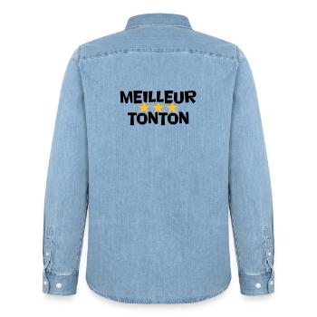 Best Uncle - Men’s Organic Denim Shirt by Stanley/Stella - light wash - Back - AI Model Male 185 light (185cm)