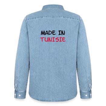 Made in Tunisie - Chemise en denim homme bio Stanley/Stella - bleu clair délavé - Dos - AI Model Male 185 light (185cm)