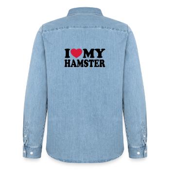I love my hamster - Men’s Organic Denim Shirt by Stanley/Stella - light wash - Back - AI Model Male 185 light (185cm)