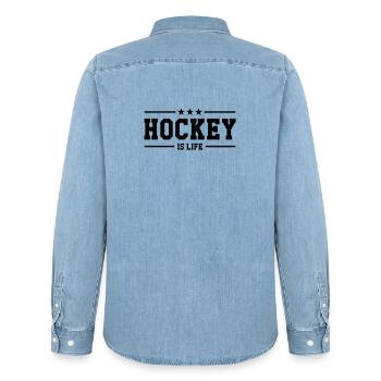 Hockey is life - Chemise en denim homme bio Stanley/Stella - bleu clair délavé - Dos - AI Model Male 185 light (185cm)