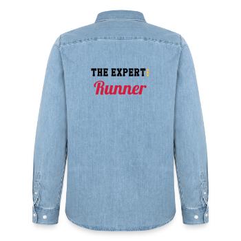 Laufen / Running / Jogging / Joggen / Marathon - Männer Jeanshemd Organic von Stanley/Stella - verwaschenes Hellblau - Hinten - AI Model Male 185 light (185cm)