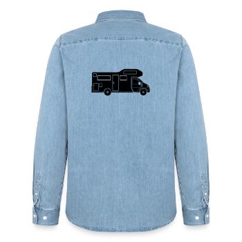 Motorhome silhouette – simple camping design - Men’s Organic Denim Shirt by Stanley/Stella - light wash - Back - AI Model Male 185 light (185cm)