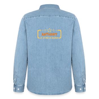 Antoine - Chemise en denim homme bio Stanley/Stella - bleu clair délavé - Dos - AI Model Male 185 light (185cm)