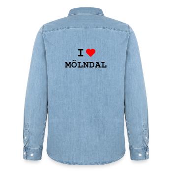 Ich liebe Mölndal - I love Mölndal  - Männer Jeanshemd Organic von Stanley/Stella - verwaschenes Hellblau - Hinten - AI Model Male 185 light (185cm)