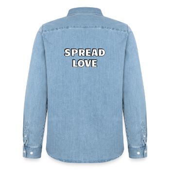 Diffuser l’amour Gros Noir Blanc Typographie - Chemise en denim homme bio Stanley/Stella - bleu clair délavé - Dos - AI Model Male 185 light (185cm)