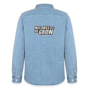 Mistakes Help Us Grow Lustig Motivational Wachstum - Männer Jeanshemd Organic von Stanley/Stella - verwaschenes Hellblau - Hinten - AI Model Male 185 light (185cm)