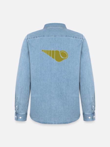 Spiral Snail Olive Motif - Men’s Organic Denim Shirt by Stanley/Stella - light wash