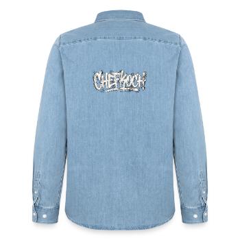 Chef Graffiti - Chemise en denim homme bio Stanley/Stella - bleu clair délavé - Dos - AI Model Male 185 light (185cm)