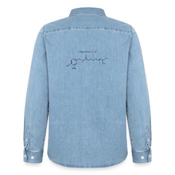 Capsaicin Formel – Chili Chemie Design - Männer Jeanshemd Organic von Stanley/Stella - verwaschenes Hellblau - Hinten - AI Model Male 185 light (185cm)